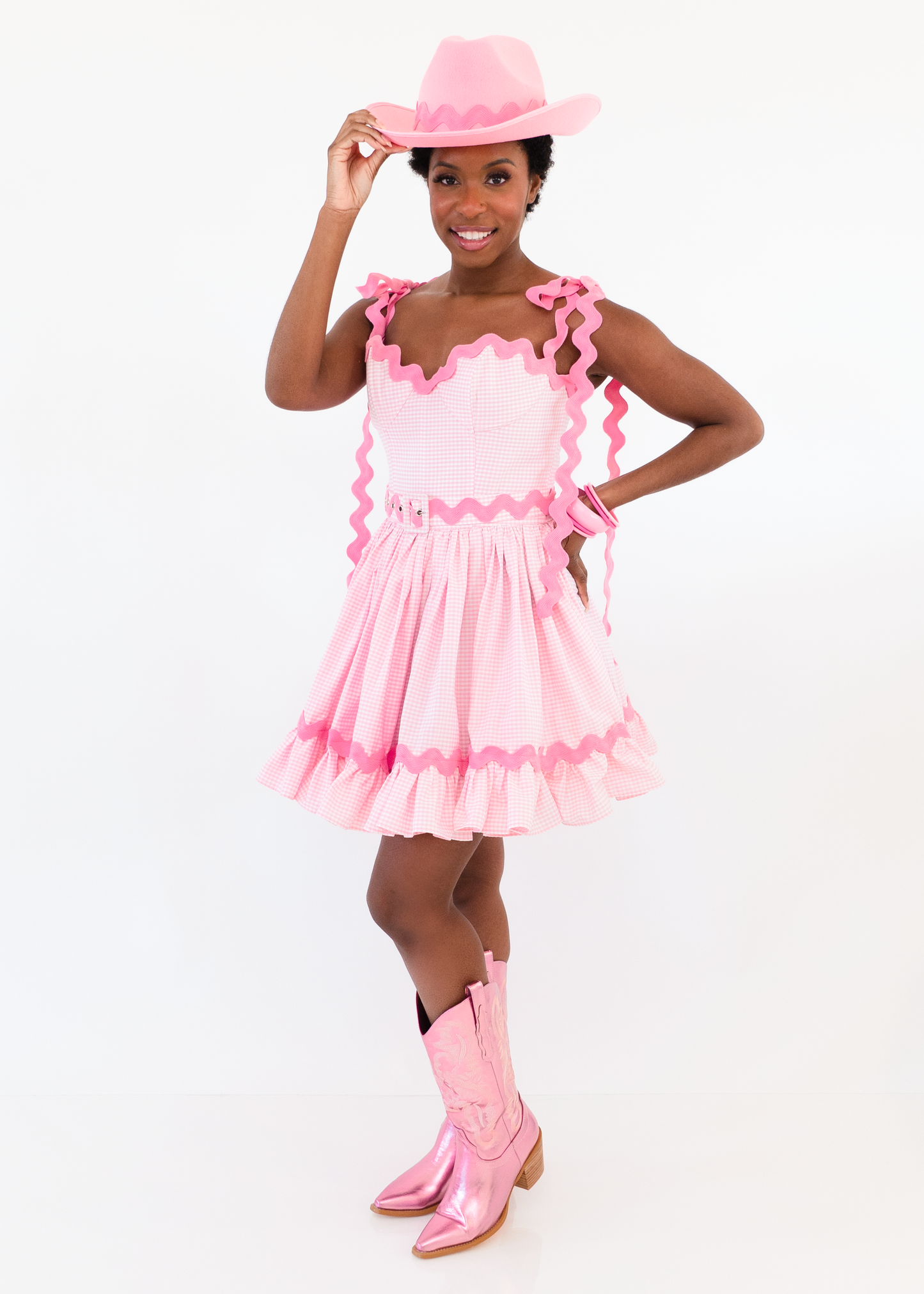 The Roz Fráoula Dress - Pink Gingham & Ric Rac