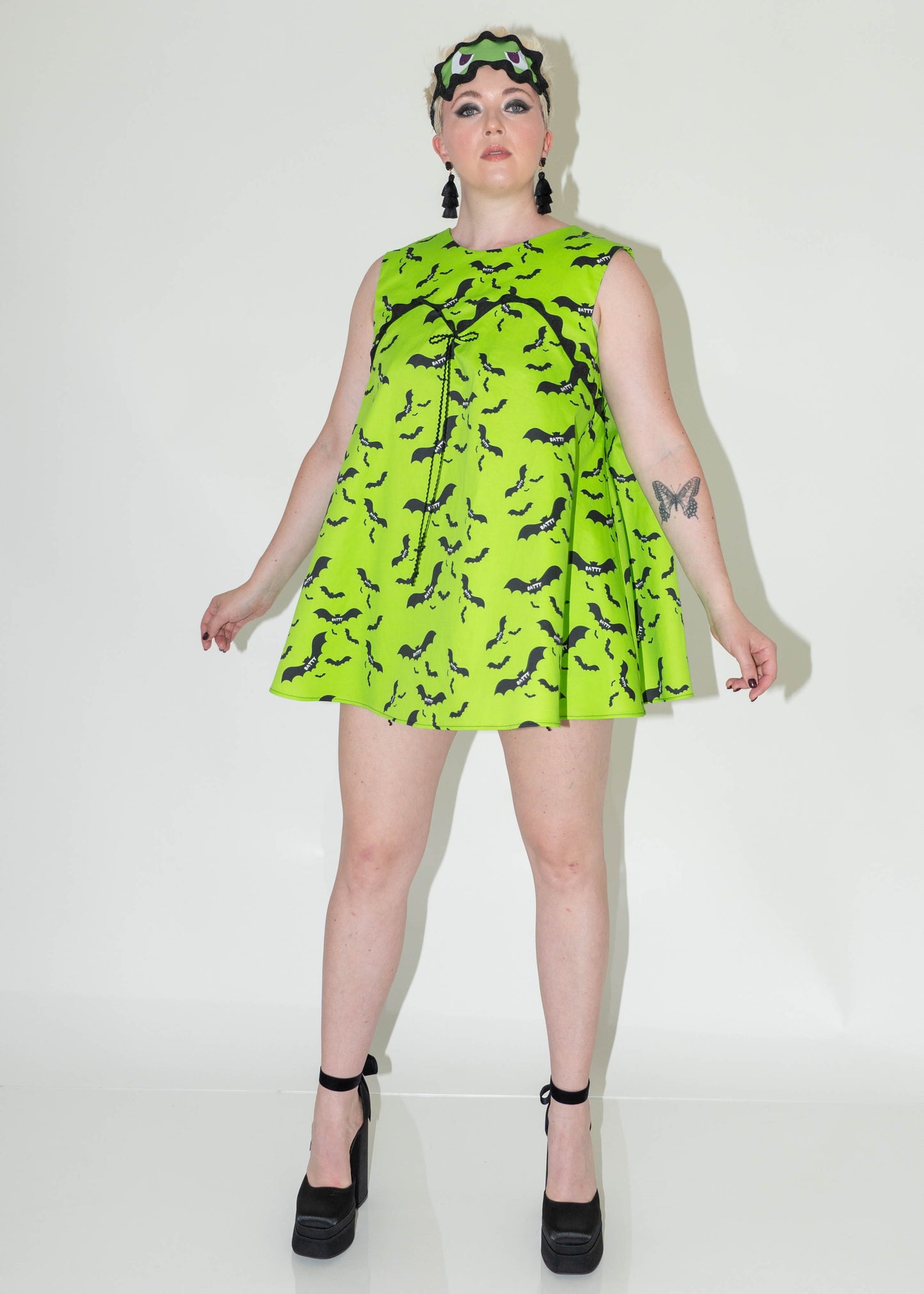 Not Your Babydoll Set - Batty Neon Green Print