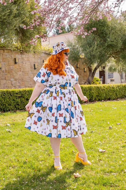 The Lucille Full Gathered Skirt - Butterflies Print Sample Size 3X