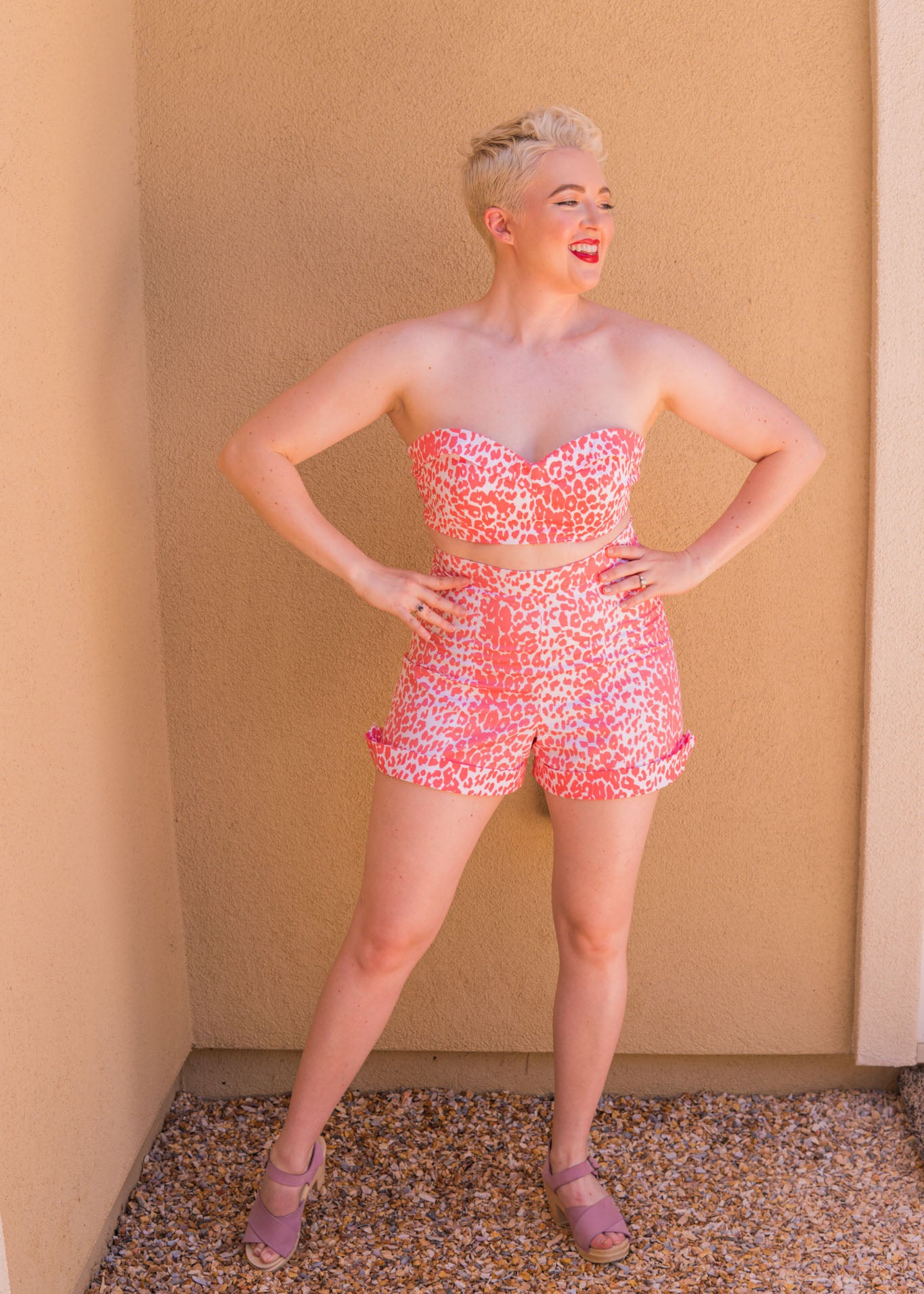 The Eartha Playsuit - Coral Pink Leopard Print