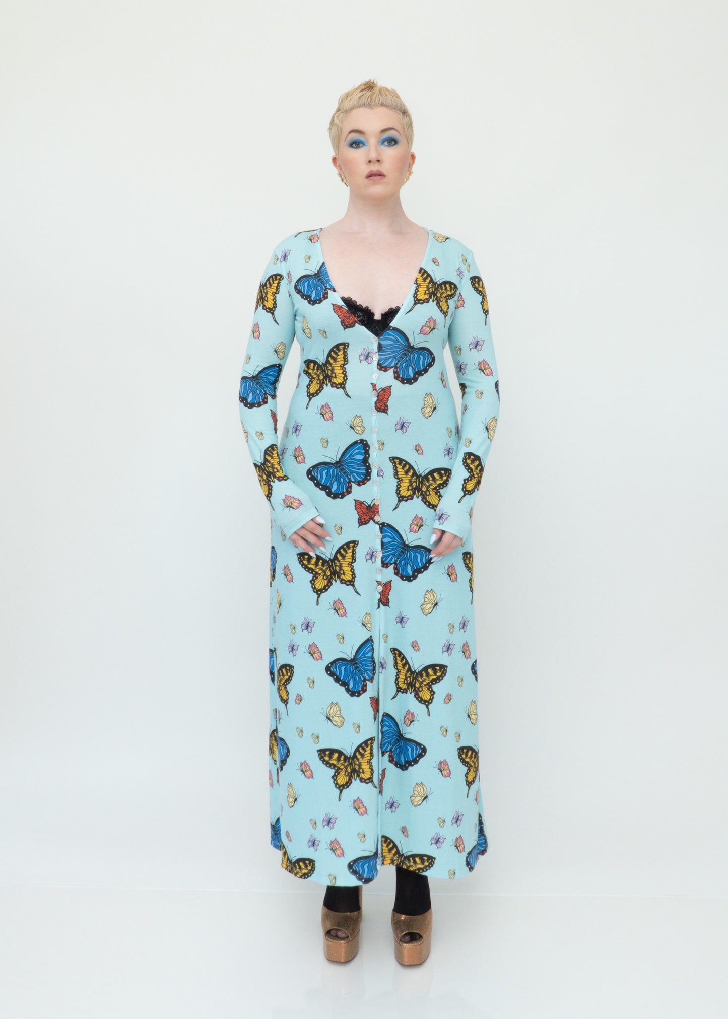 Butterflies Duster Cardigan - Sky Blue