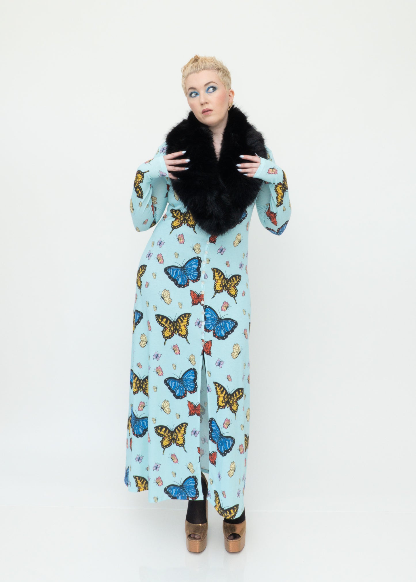 Butterflies Duster Cardigan - Sky Blue