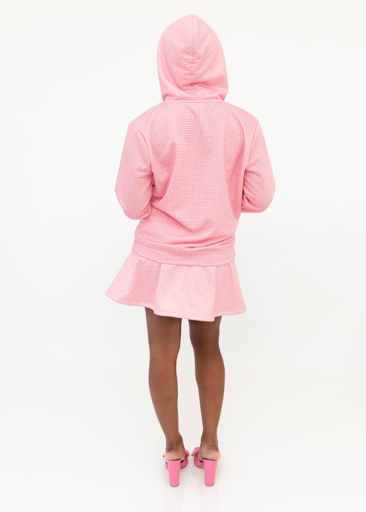 The Lounge Zip-Up Hoodie - Pink Gingham Print