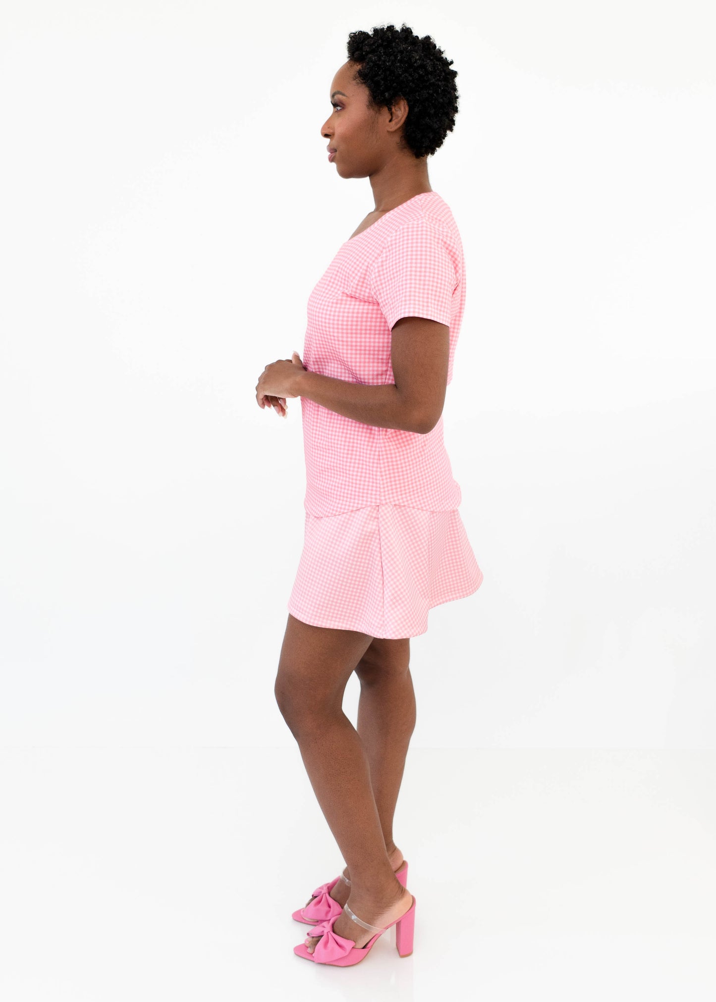 Short Sleeve Supima Cotton Tee - Pink Gingham Print