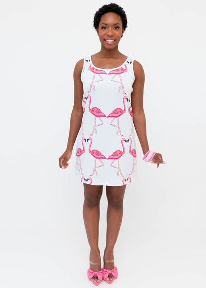 Scuba Knit Shift Dress - Let's Flamingle Flamingos Print