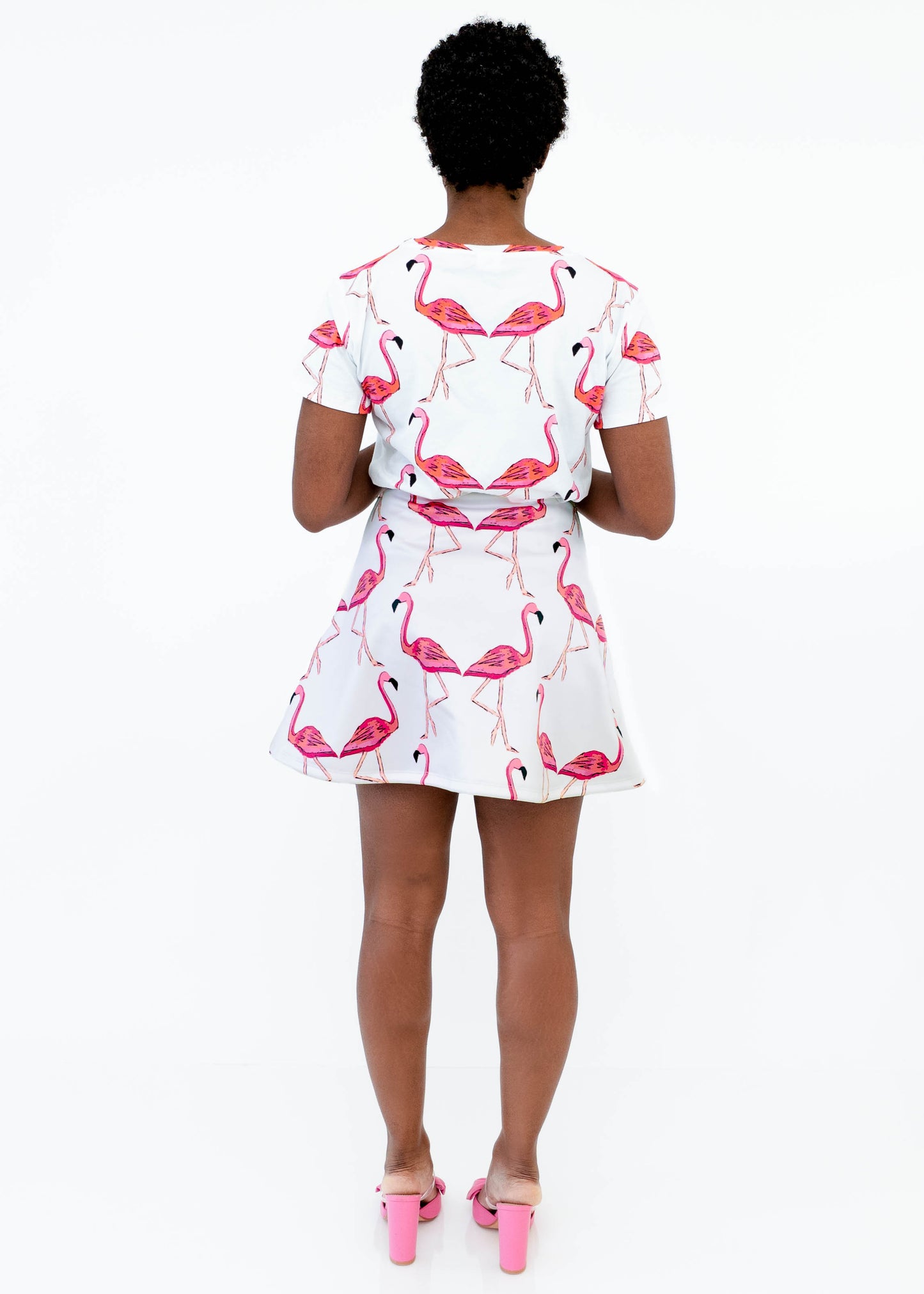 Scuba Knit Mini Skirt - Let's Flamingle Flamingos Print