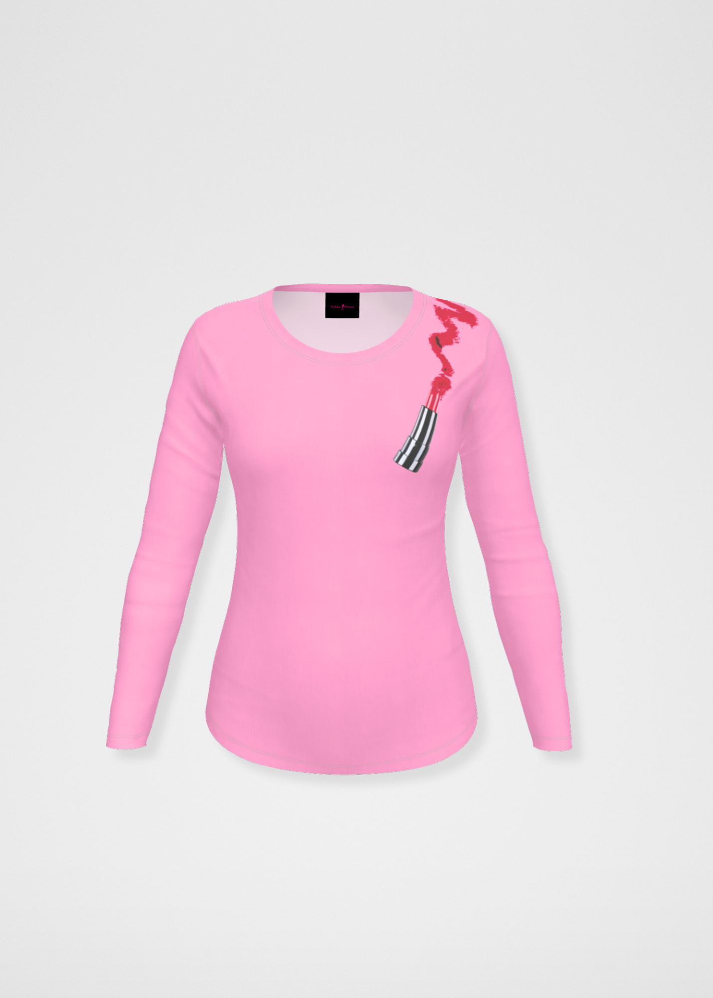 My Weapon Of Choice - Pink Long Sleeve Tee With Red Lipstick Drawn On Top