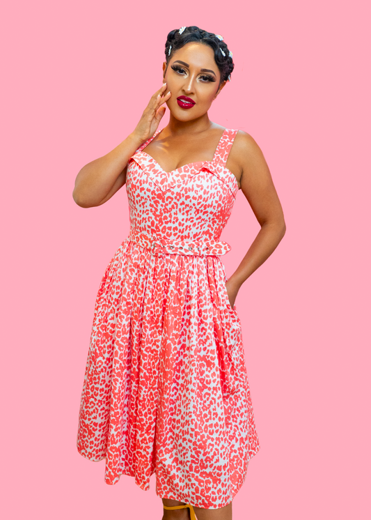 The Marilyn Dress - Pink Coral Leopard Print