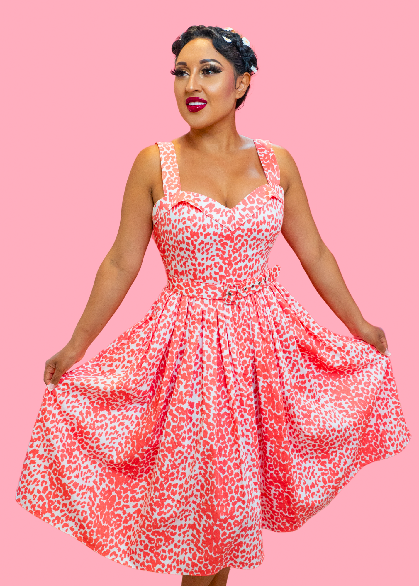 The Marilyn Dress - Pink Coral Leopard Print