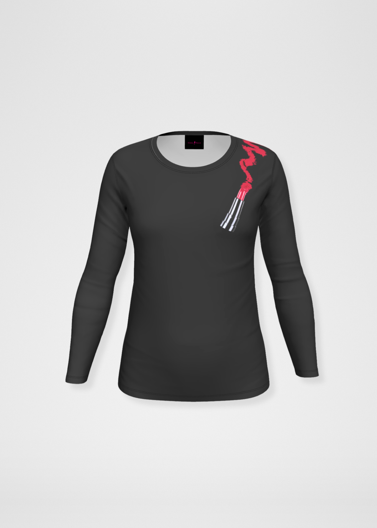 My Weapon Of Choice - Pink Long Sleeve Tee With Red Lipstick Drawn On Top