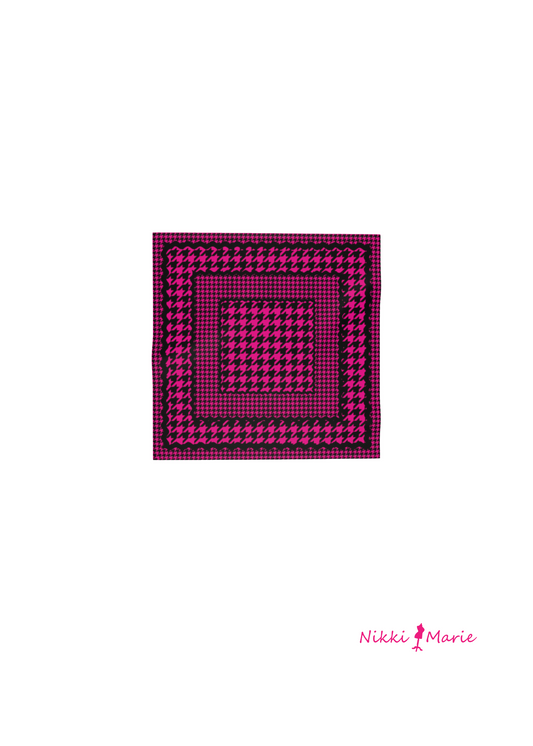 Mad Houndstooth Silk Twill Pocket Square - Signature Hot Pink And Black