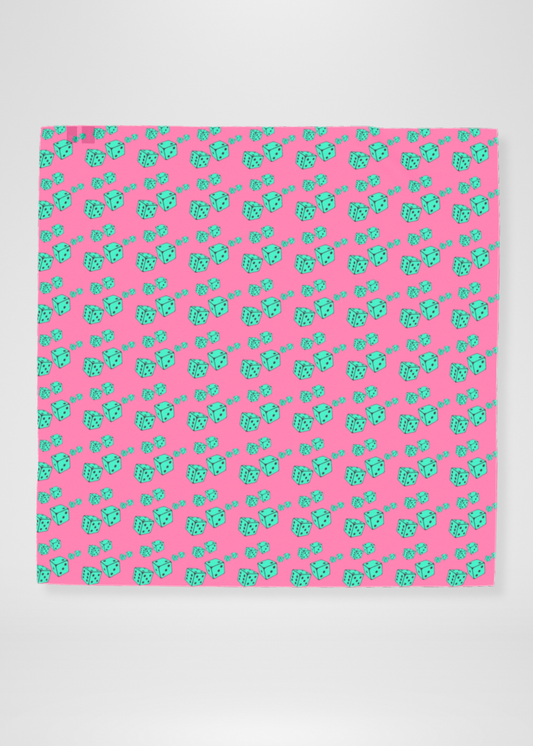 Roll The Dice Sheer Silk Georgette Scarf - Pink & Turquoise