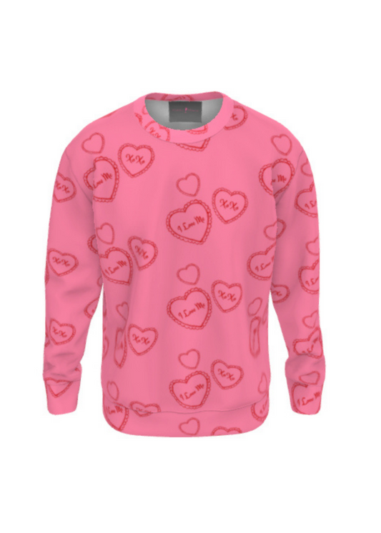 I Love Me Hearts Print Scuba Sweatshirt - Pink