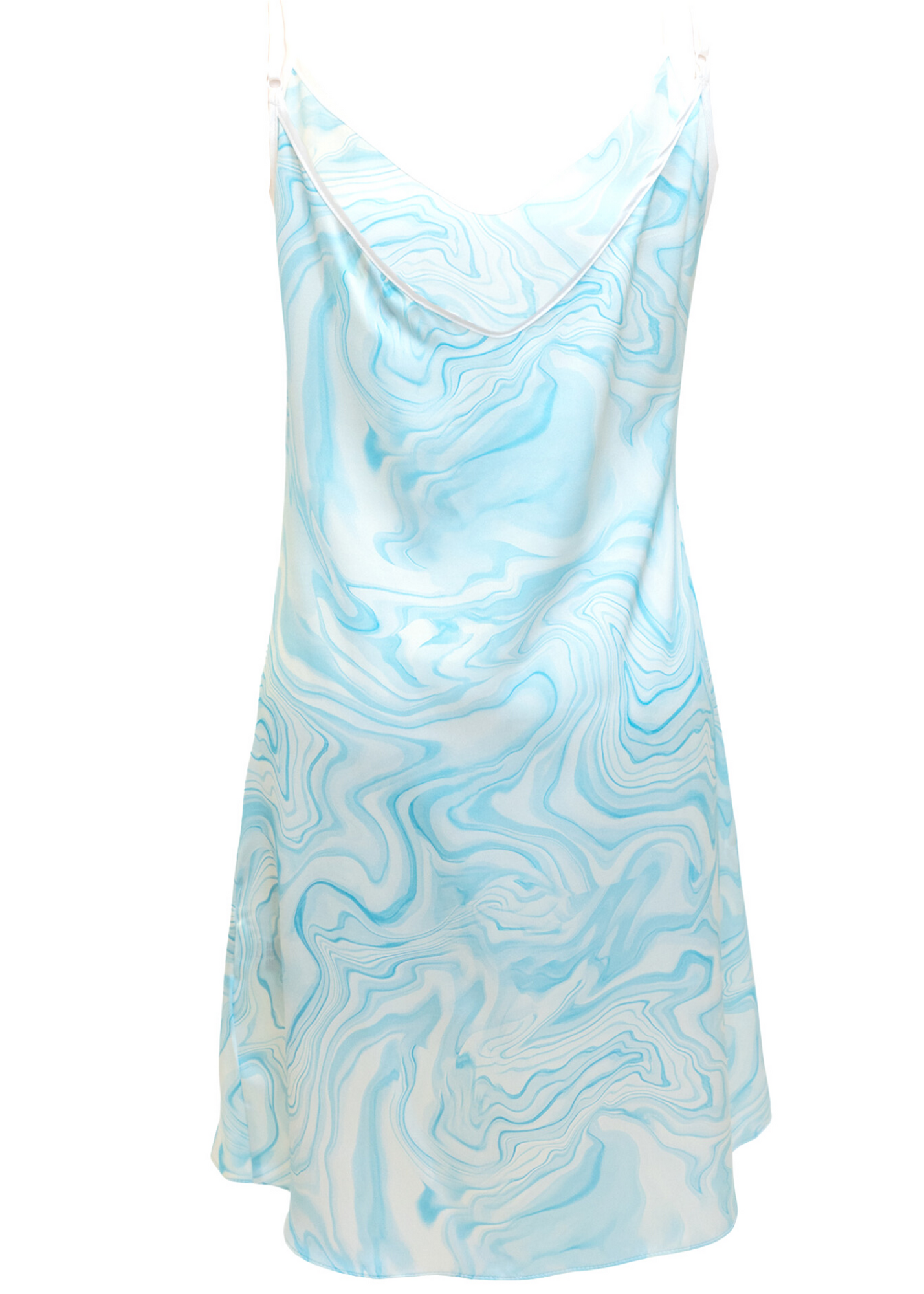 #15 Aqua Aura Geode Print Silk Slip Mini Dress - MEDIUM