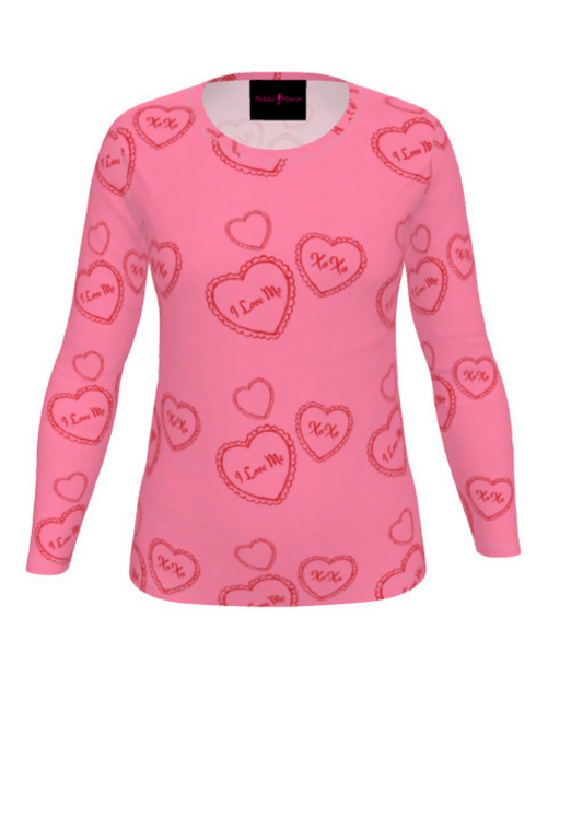 I Love Me Hearts Print - Long Sleeve Tee - Pink
