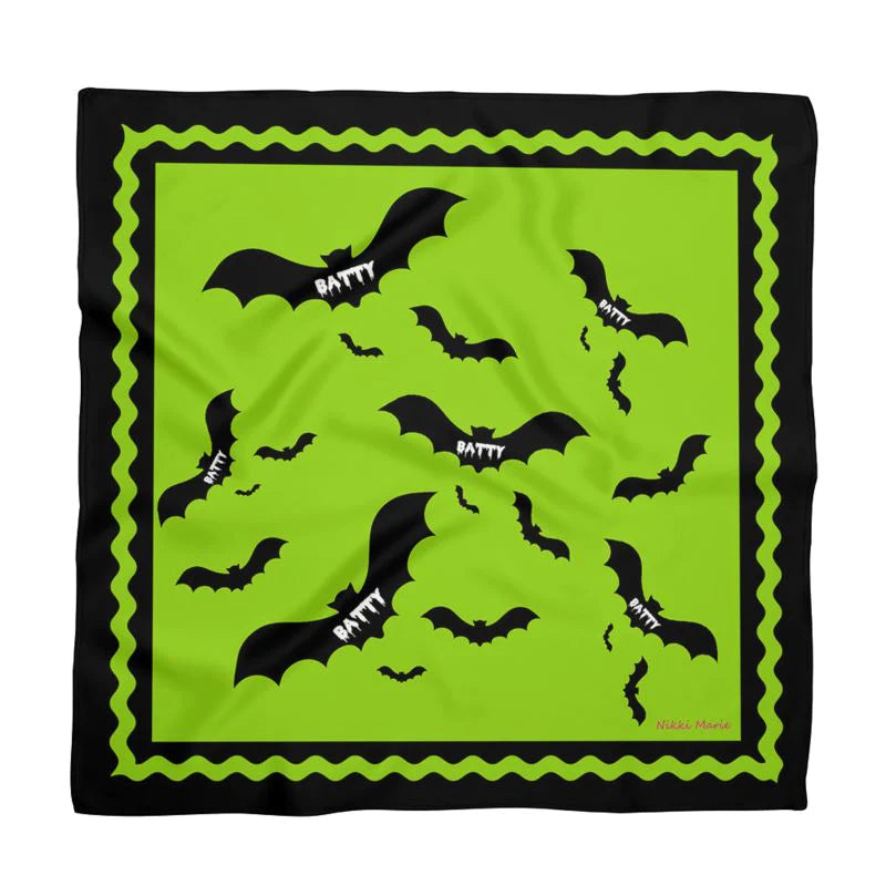 Neon Green Batty Bat Silk Charmeuse Scarf SAMPLE 36"x36"