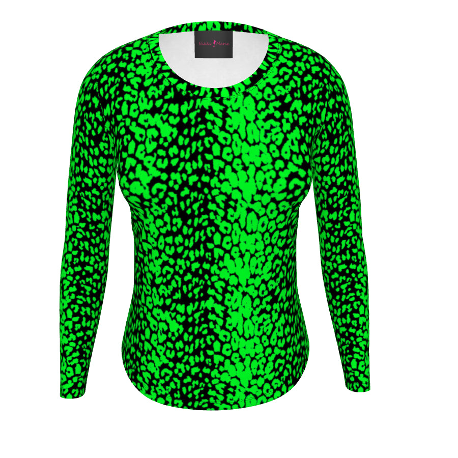 Neon Green Leopard Print Long Sleeve Tee