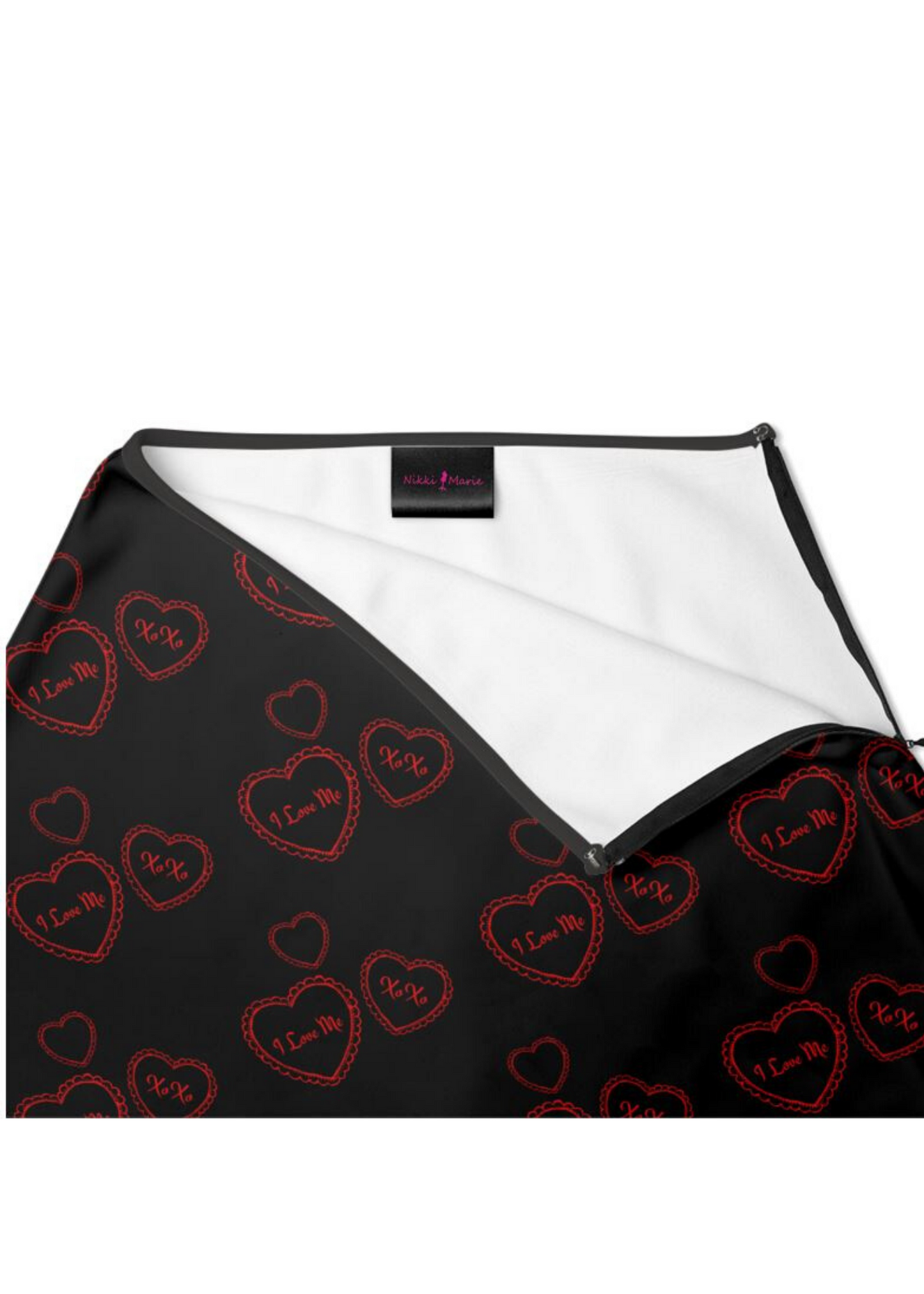 I Love Me Hearts Print - Scuba Knit Knee Length Skirt - Black