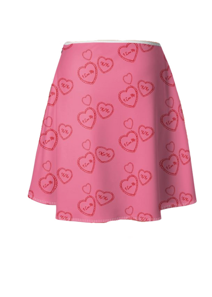 I Love Me Hearts Print - Scuba Knit Knee Length Skirt - Pink