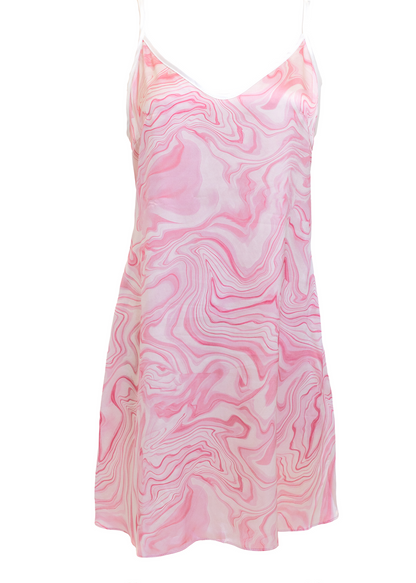 #13 Rose Quartz Geode Print Silk Slip Mini Dress - MEDIUM