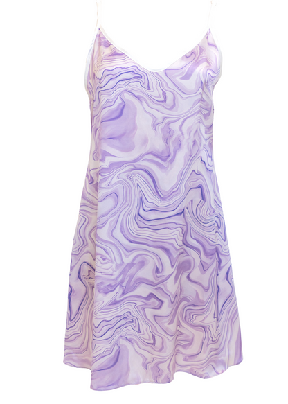 #16 Amethyst Geode Print Silk Slip Mini Dress - MEDIUM