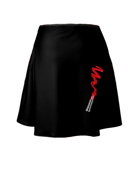 My Weapon Of Choice Lipstick Print - Scuba Knit Knee Length Skirt - Black