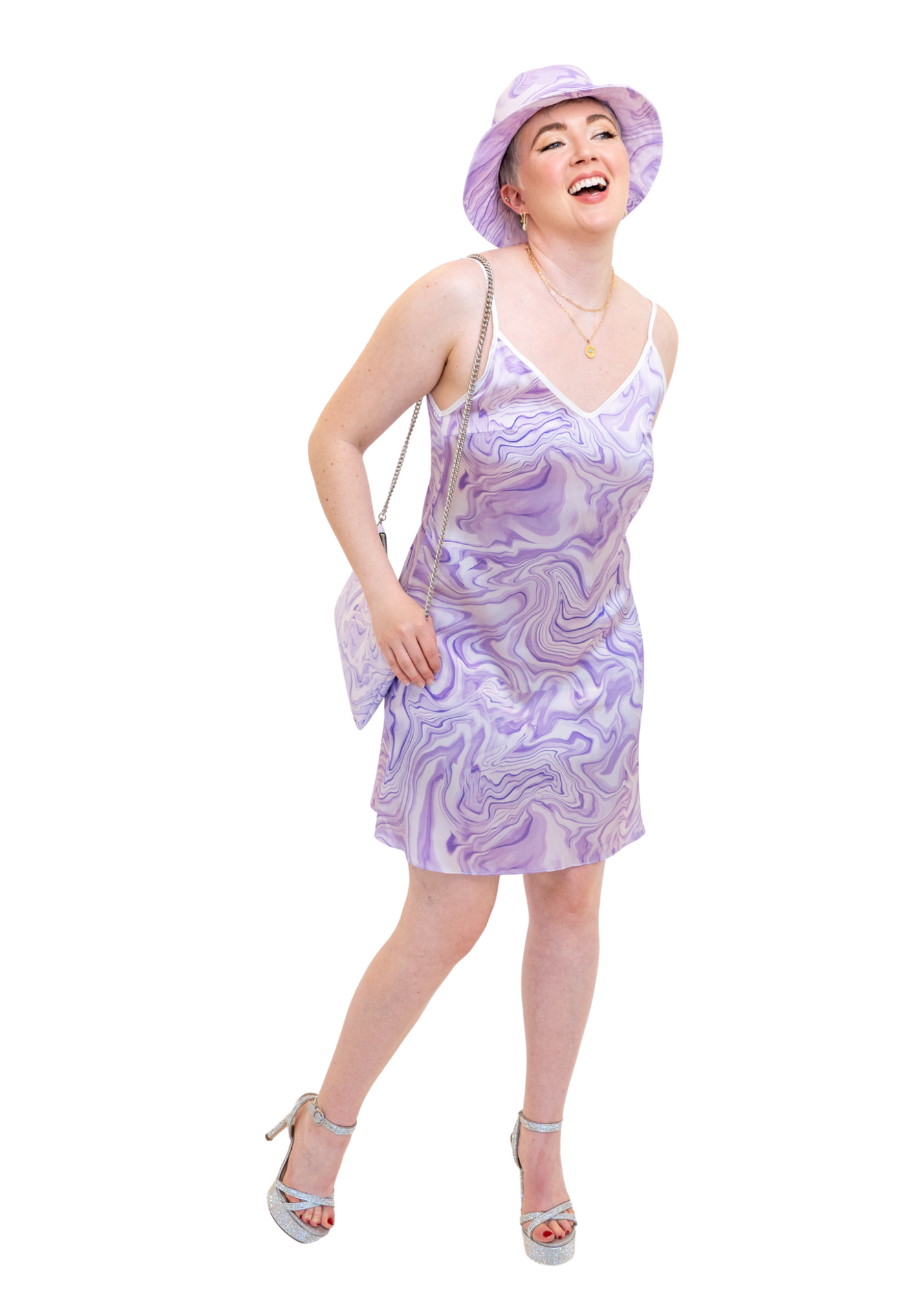 #16 Amethyst Geode Print Silk Slip Mini Dress - MEDIUM