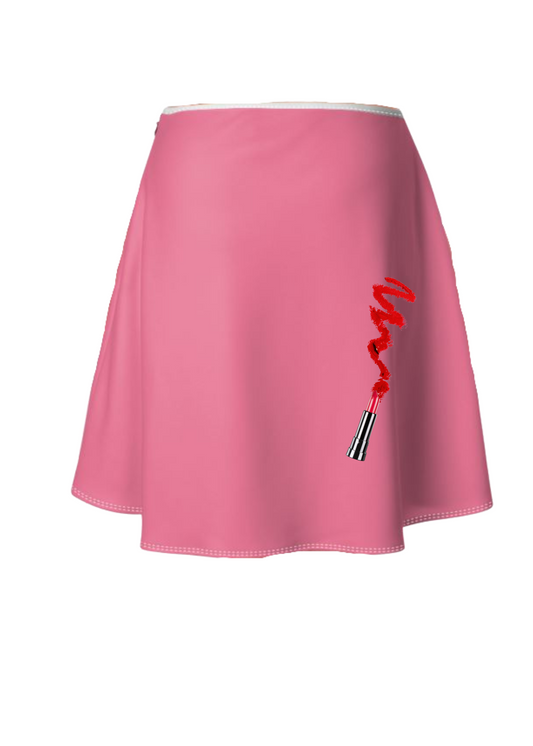 My Weapon Of Choice Lipstick Print - Scuba Knit Knee Length Skirt - Pink