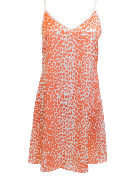 #14 Coral Leopard Print Silk Slip Mini Dress - MEDIUM
