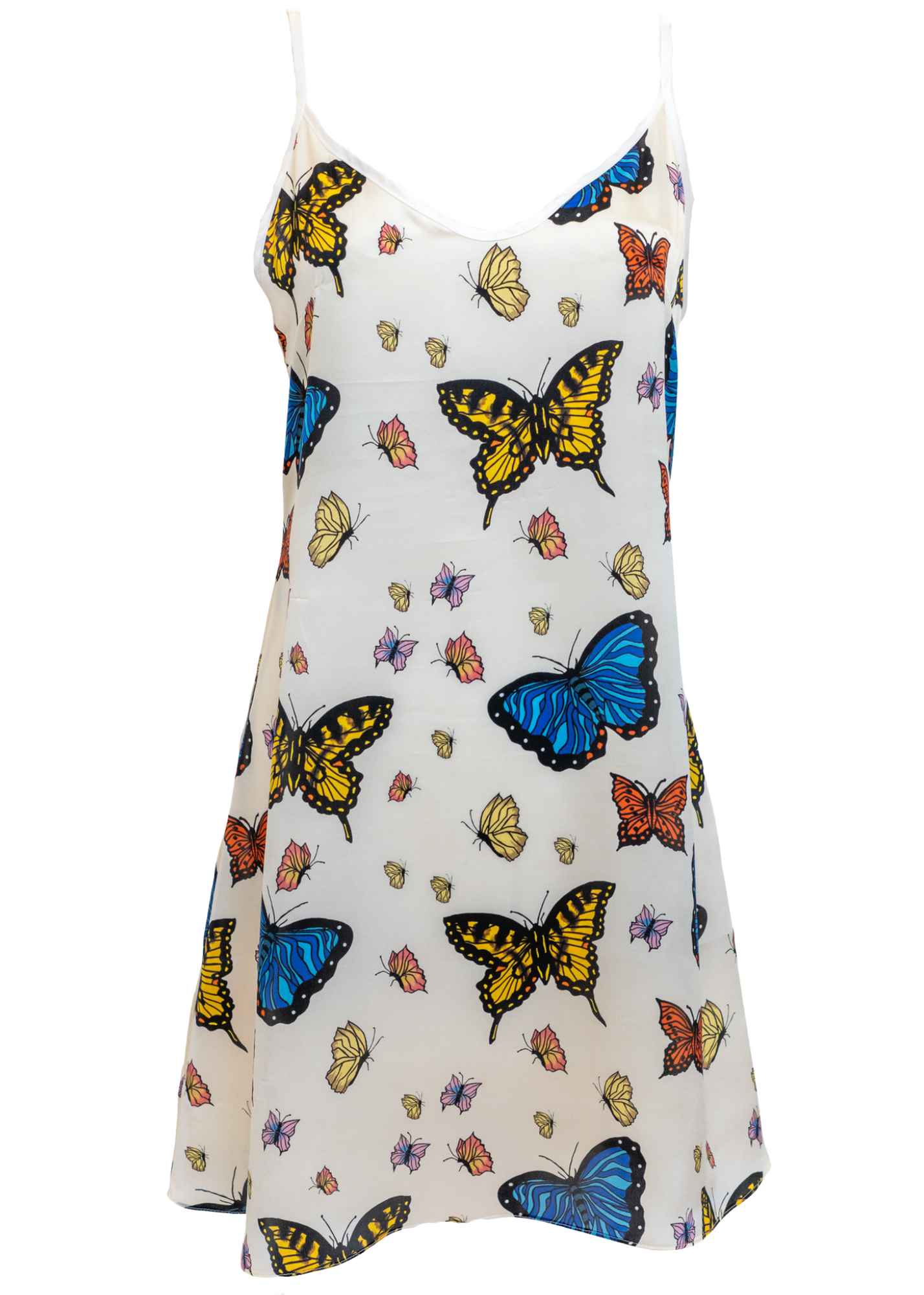 #12 Butterflies Print Silk Slip Mini Dress - White