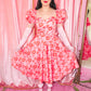 The Marilyn Full Circle Dress - Filakia Kisses Print - Pink & Red