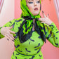 Neon Green Batty Bat Silk Charmeuse Scarf SAMPLE 36"x36"