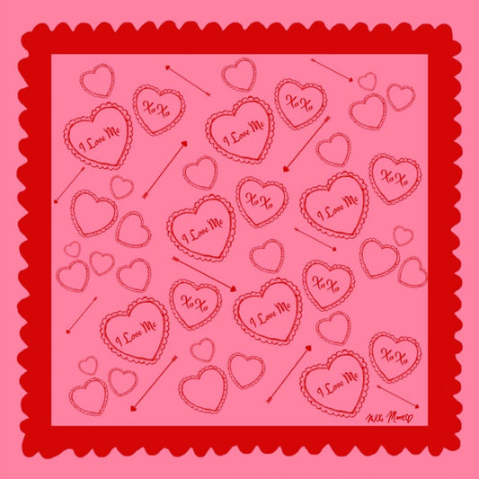 I Love Me Silk Charmeuse Scarf - Pink & Red Hearts