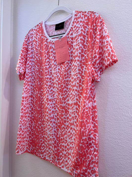 #5 The Coral Leopard Print Ringer Tee - XLARGE