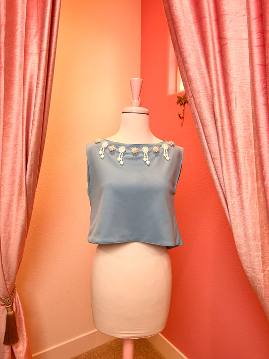 The Audrey Beaded Open Back Crop Top light blue Sample Size Small